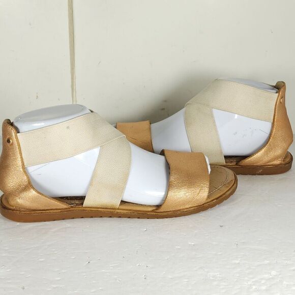 Sorel Women's Ella US8 Natural Rose Gold Leather Crisscross Strap Flat Sandals - Picture 10 of 16